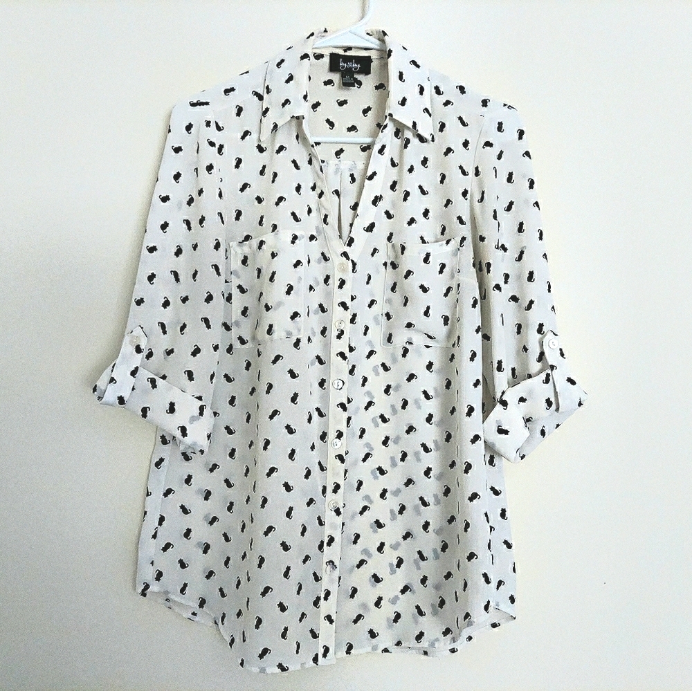 Cat silhouette blouse 3/4 sleeve, size M